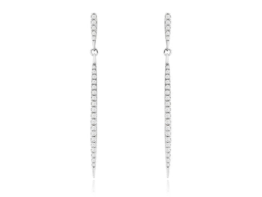 14K White Gold Pave Diamond Drop Earrings