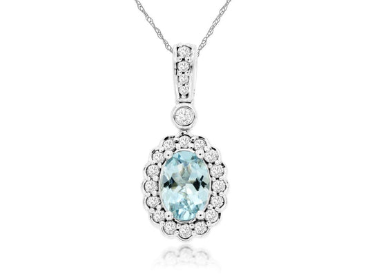 14K White Gold Aquamarine and Diamond Necklace