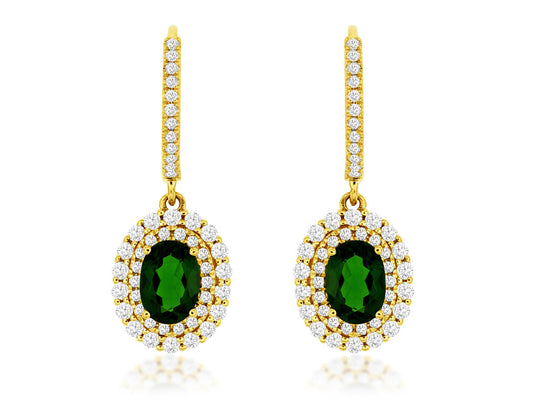 14K Yellow Gold Emerald and Diamond Earrings