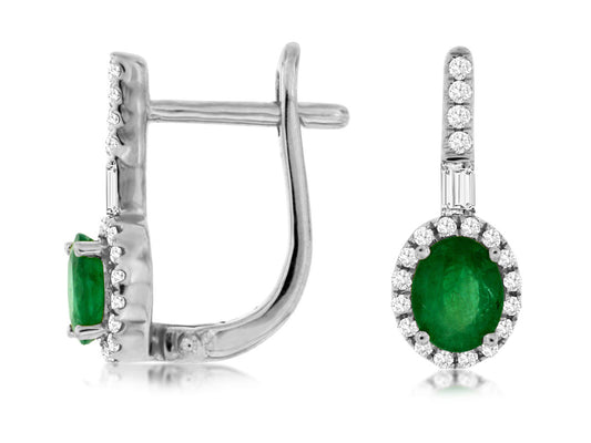 14K White Gold Emerald and Diamond Earrings