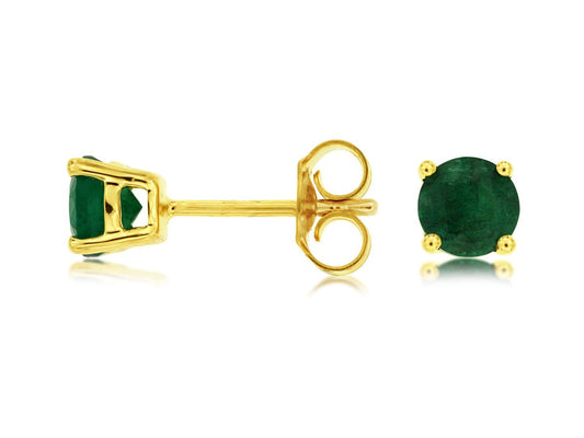 14K Yellow Gold Emerald Stud