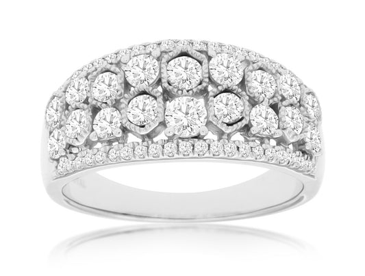 14K White Gold Wide Diamond Band