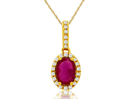 14K Yellow Gold Ruby and Diamond Necklace