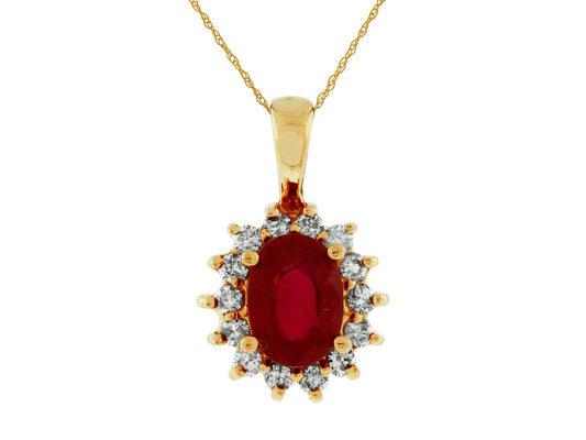 14K Yellow Gold Ruby and Diamond Necklace