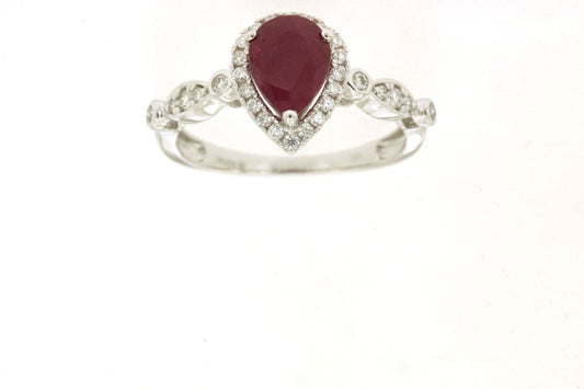 14K White Gold Ruby and Diamond Ring