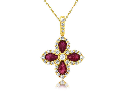 14K Yellow Gold Ruby and Diamond Necklace
