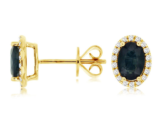 14K Yellow Gold Sapphire and Diamond Earrings