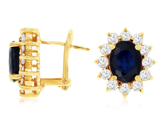 14K Yellow Gold Sapphire and Diamond Earrings