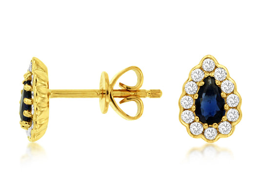 14K Yellow Gold Sapphire and Diamond Stud Earrings