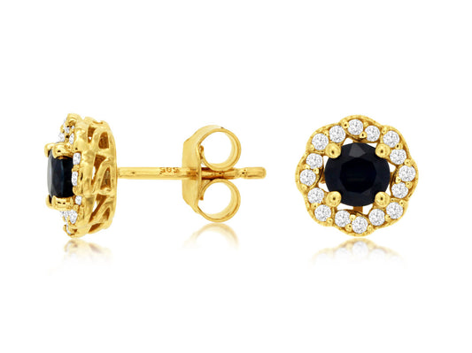 14K Yellow Gold Sapphire and Diamond Earrings