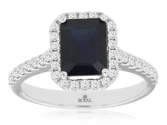 14K White Gold Sapphire and Diamond Ring