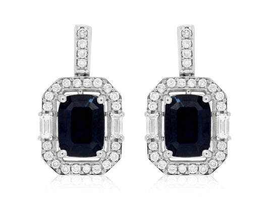 14K White Gold Sapphire and Diamond Earrings