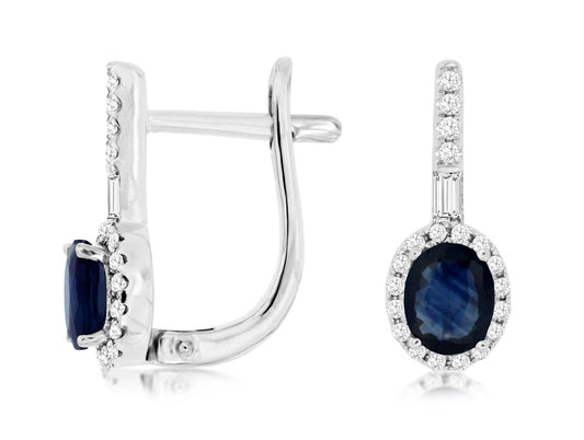 14KT WG .20CTW(ER)(O)SAPPHIRE/PAVE DIAMOND DROP HUGGIES(O.88CTW SAP)