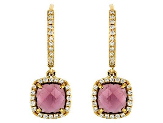 14K Yellow Gold Rhodolite and Diamond Earrings