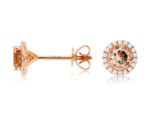 14K Rose Gold Morganite and Diamond Earrings