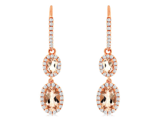 14K Rose Gold Morganite and Diamond Earrings