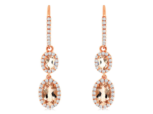 14K Rose Gold Morganite and Diamond Earrings
