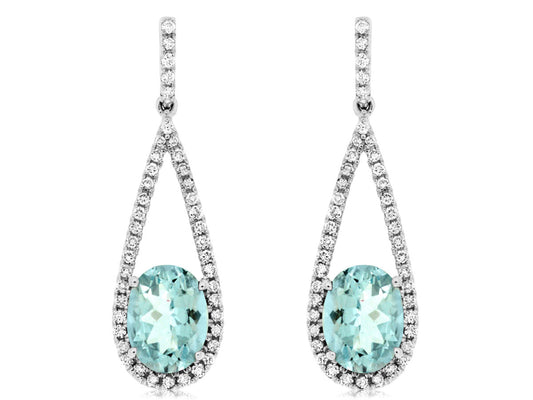 14K White Gold Aquamarine Dangle Earrings