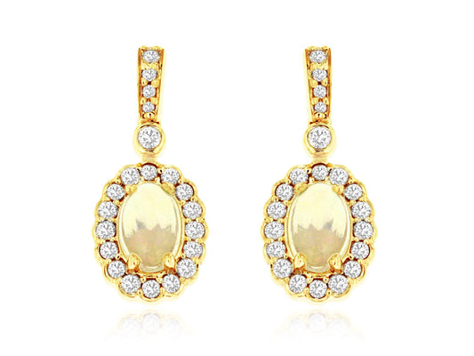 14K Yellow Gold Opal and Diamond Earrings