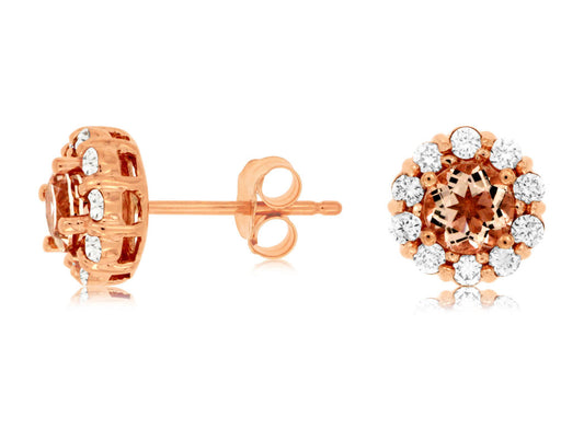 14KT PG .40CTW(R)MORGANITE/PAVE DIAMOND STUDS(R.70CTW MORG)
