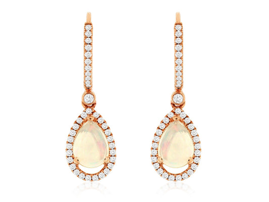14K Rose Gold Opal and Diamond Teardrop Earrings