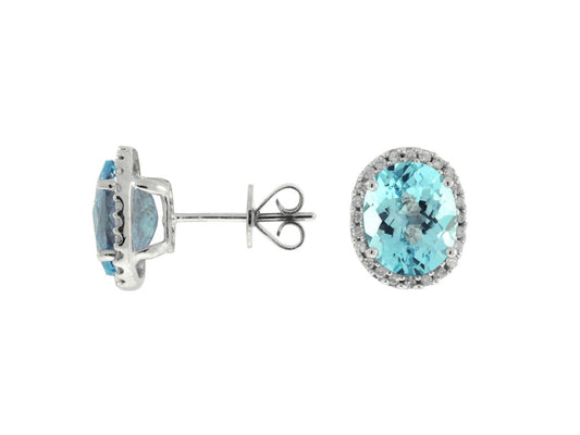 14KT WG .35CTW(O)BLUE TOPAZ/PAVE DIAMOND STUDS(6.30CTW BT)