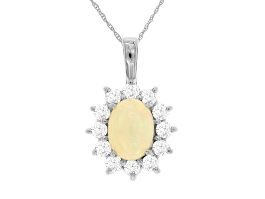 14K White Gold Opal and Diamond Necklace