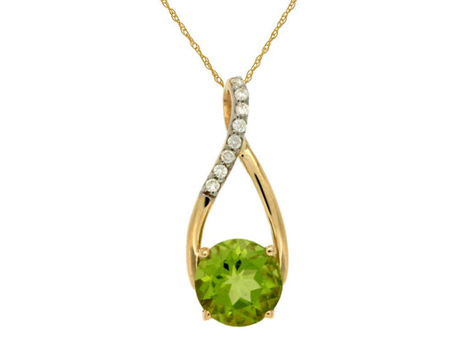 14K Yellow Gold Peridot and Diamond Necklace