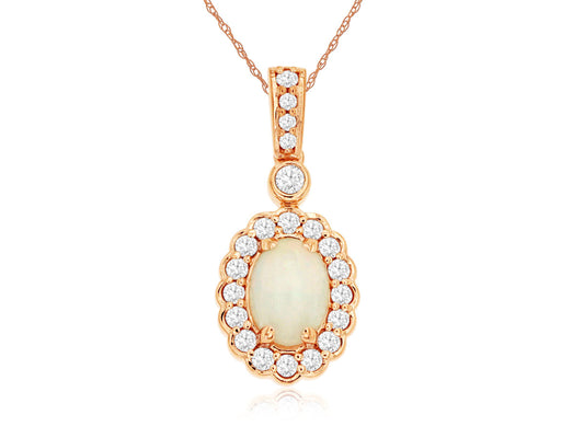 14K Rose Gold Opal and Diamond Necklace