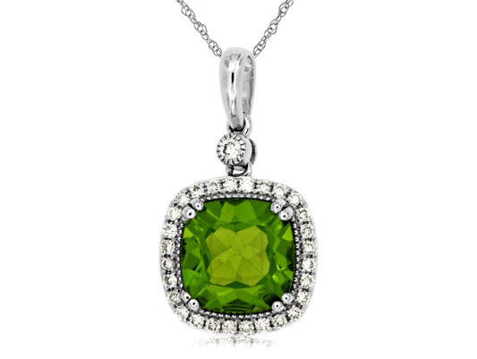 14K White Gold Peridot and Diamond Necklace