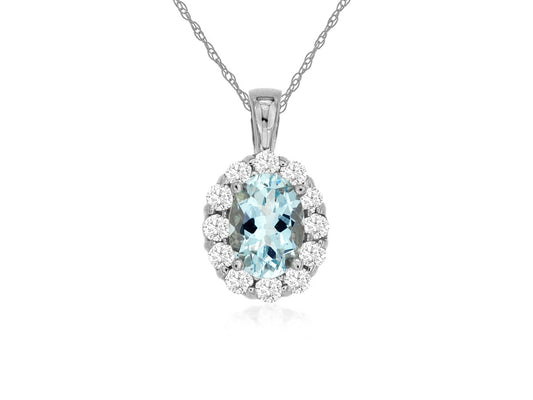 14K White Gold Aquamarine and Diamond Necklace