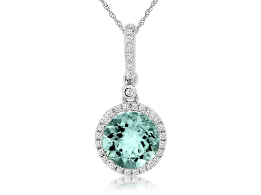 14K White Gold Aquamarine and Diamond Necklace