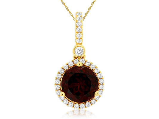 14KT .18CTW(R)GARNET/PAVE DIAMOND RD. PENDANT ON CHAIN(R1.50CT GAR)