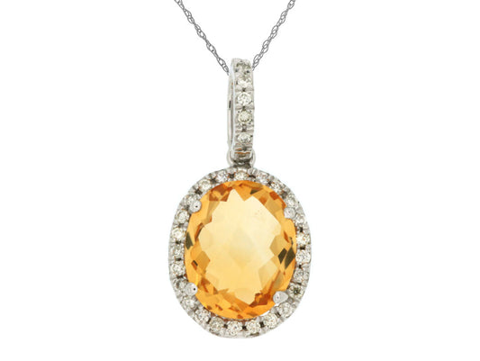 14K White Gold Citrine and Diamond Necklace