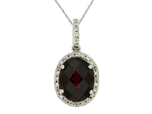 14KT WG .18CTW(O)GARNET/PAVE DIAMOND PENDANT ON CHAIN(O3.00CT GAR)