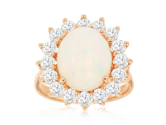 14K Rose Gold Opal and Diamond Ring