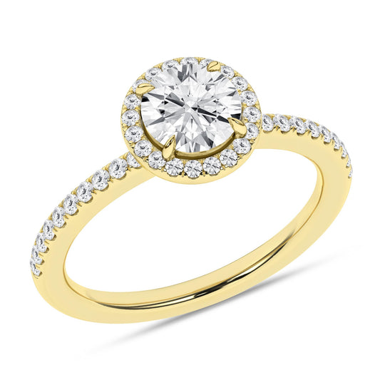 14K Yellow Gold Lab Grown 1.26ctw Round Diamond Halo Engagement Ring
