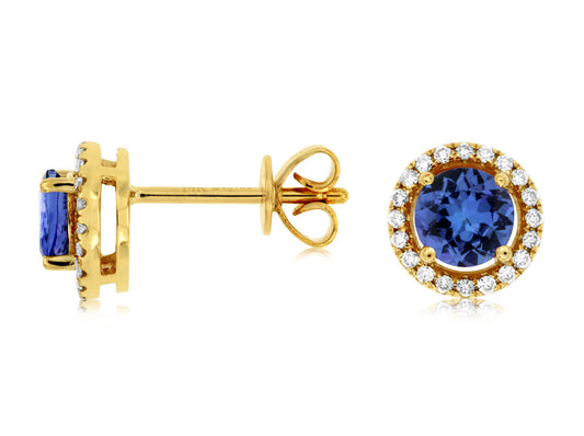 14K Yellow Gold Tanzanite and Diamond Studs