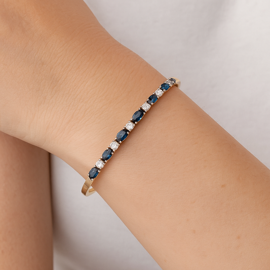 14K Yellow Gold Sapphire and Diamond Flex Bangle