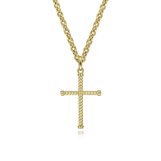 14K Yellow Gold Twisted Rope Cross