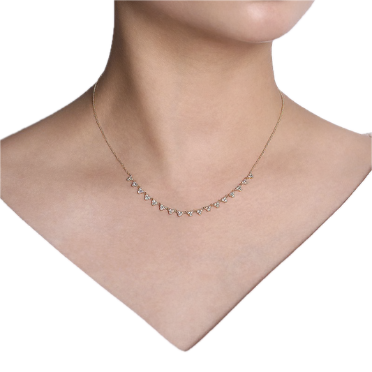 14K Yellow Gold Scalloped Diamond Choker Necklace