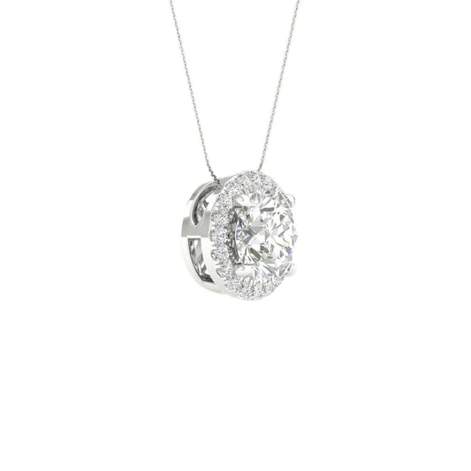 14K White Gold Lab Grown Round Diamond Halo Necklace