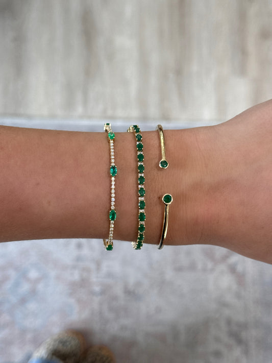 14K Yellow Gold Emerald and Diamond Flex Bangle