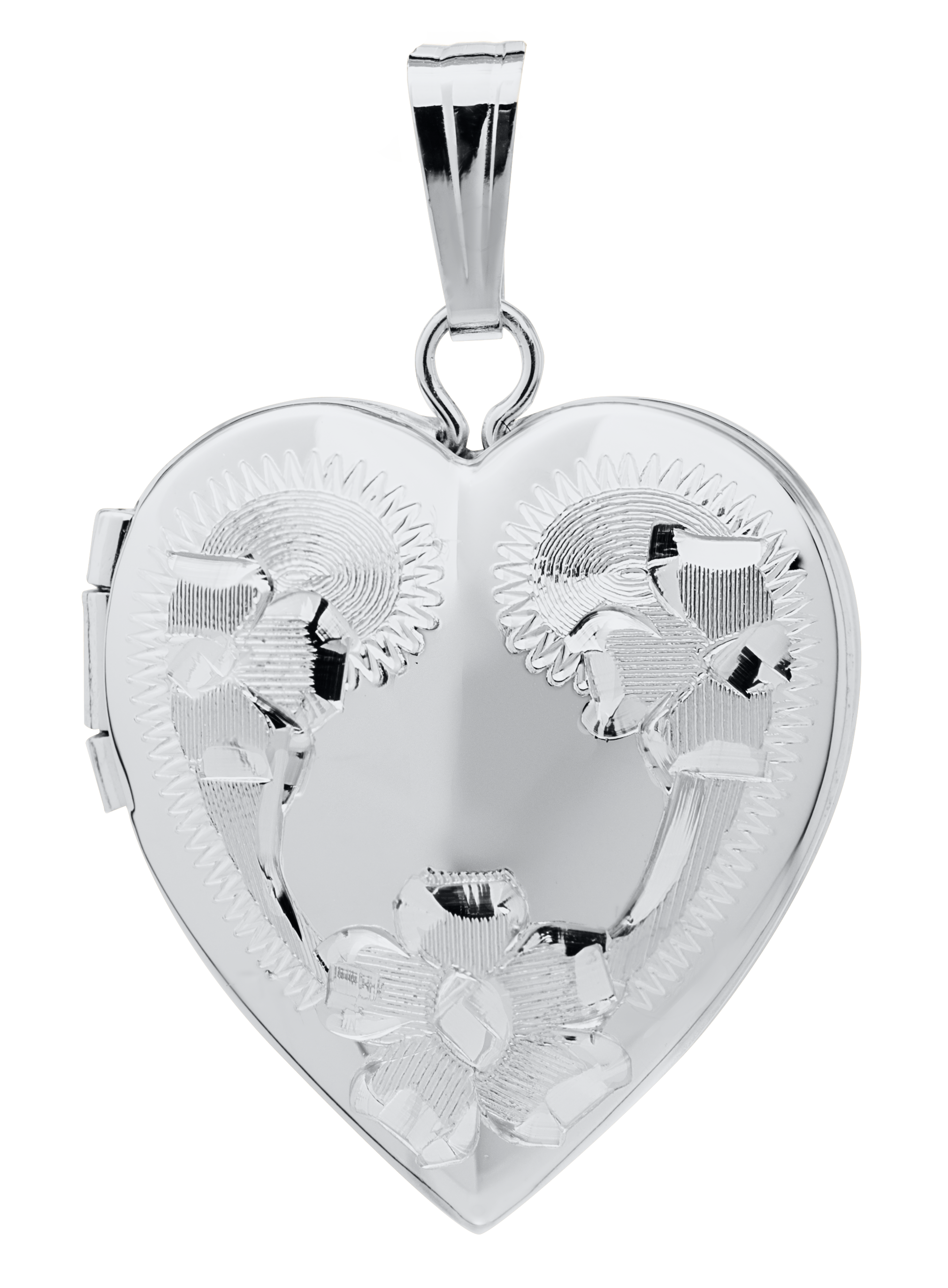 Heart Locket - Sterling Silver Locket & Chain - Engraved design on front main image 1