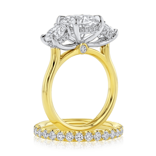 18K Two Tone Lab Grown 4.60CTW Round Three Stone Engagement Ring