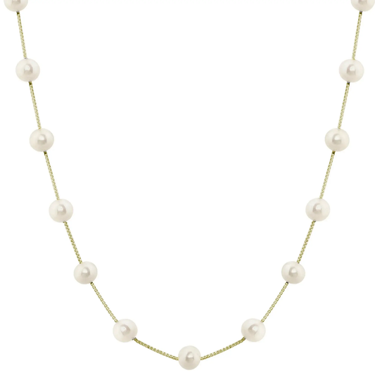 14K Yellow Gold Freshwater Pearl Station Necklace (17")