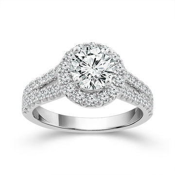 14K White Gold Diamond Halo Engagement Ring