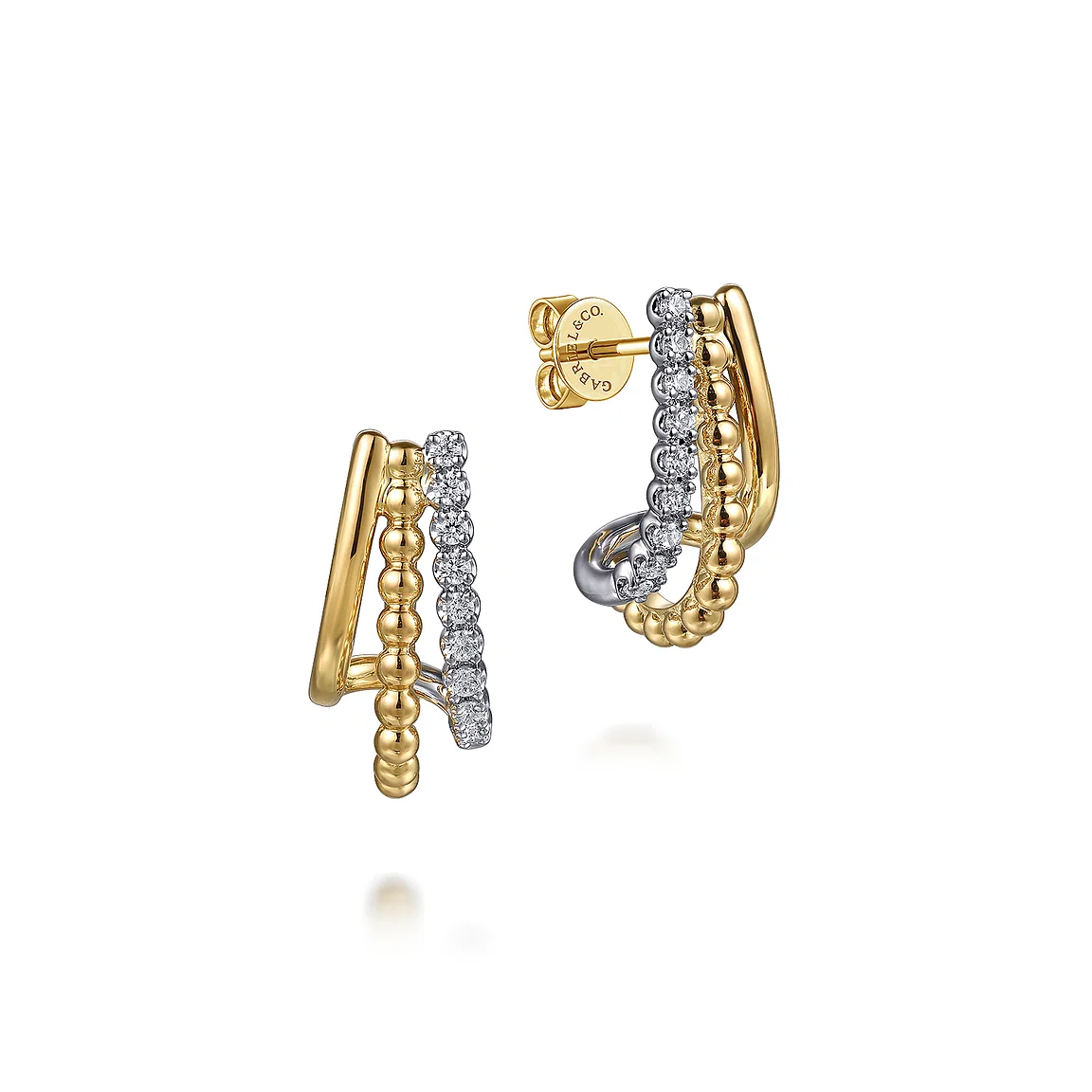 [PRIMAUTE] IU着用☆ROUND DROP RING-B Earrings 全3色 14K White Yellow Gold Bujukan Diamond 3 Row J Hoop Stud Earrings