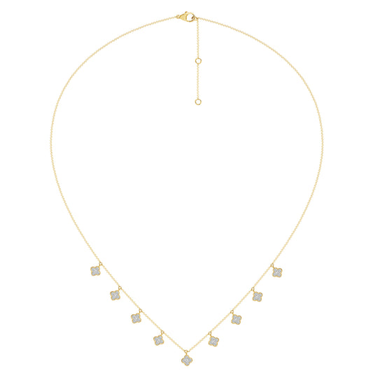 14K Yellow Gold Pave Diamond Flower Cluster Drop Necklace