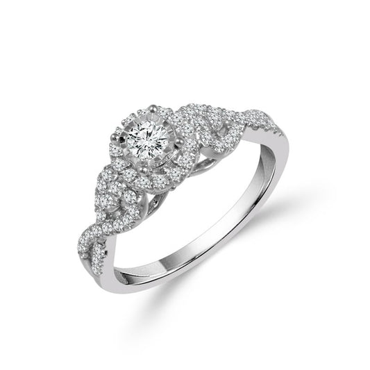 10K White Gold Round Diamond Halo Engagement Ring